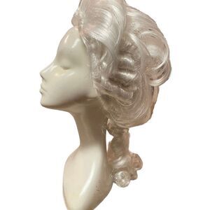 White Synthetic Colonial Tie Back Black Ribbon Wig